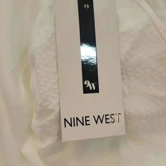 Nine West Women's White Poly/Cotton Seersucker Flutter Sleeve Lined Dress NEW - Picture 14 of 15